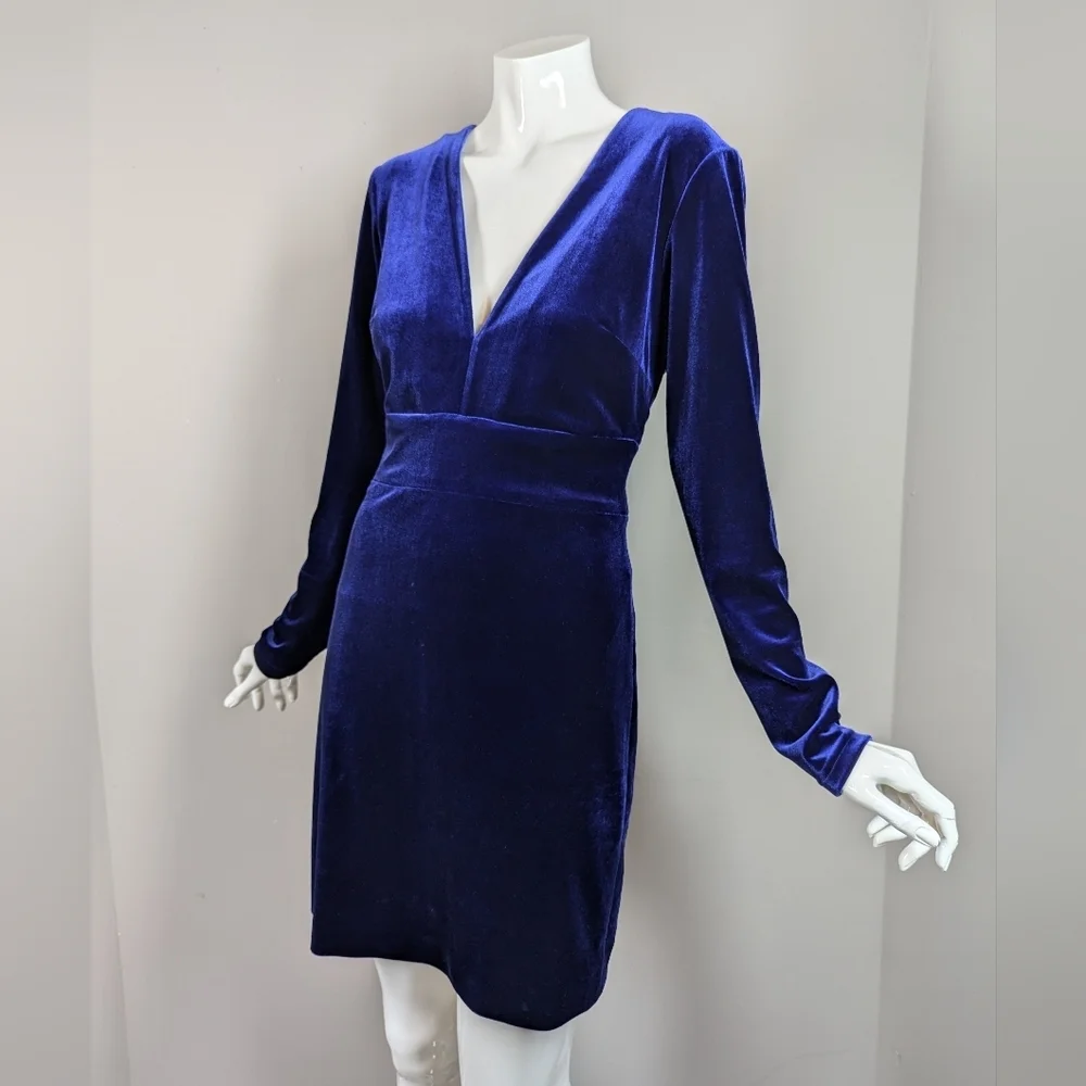 Marciano Blue Velvet Mini Dress Long Sleeve Holiday Christmas Small - Picture 2 of 11